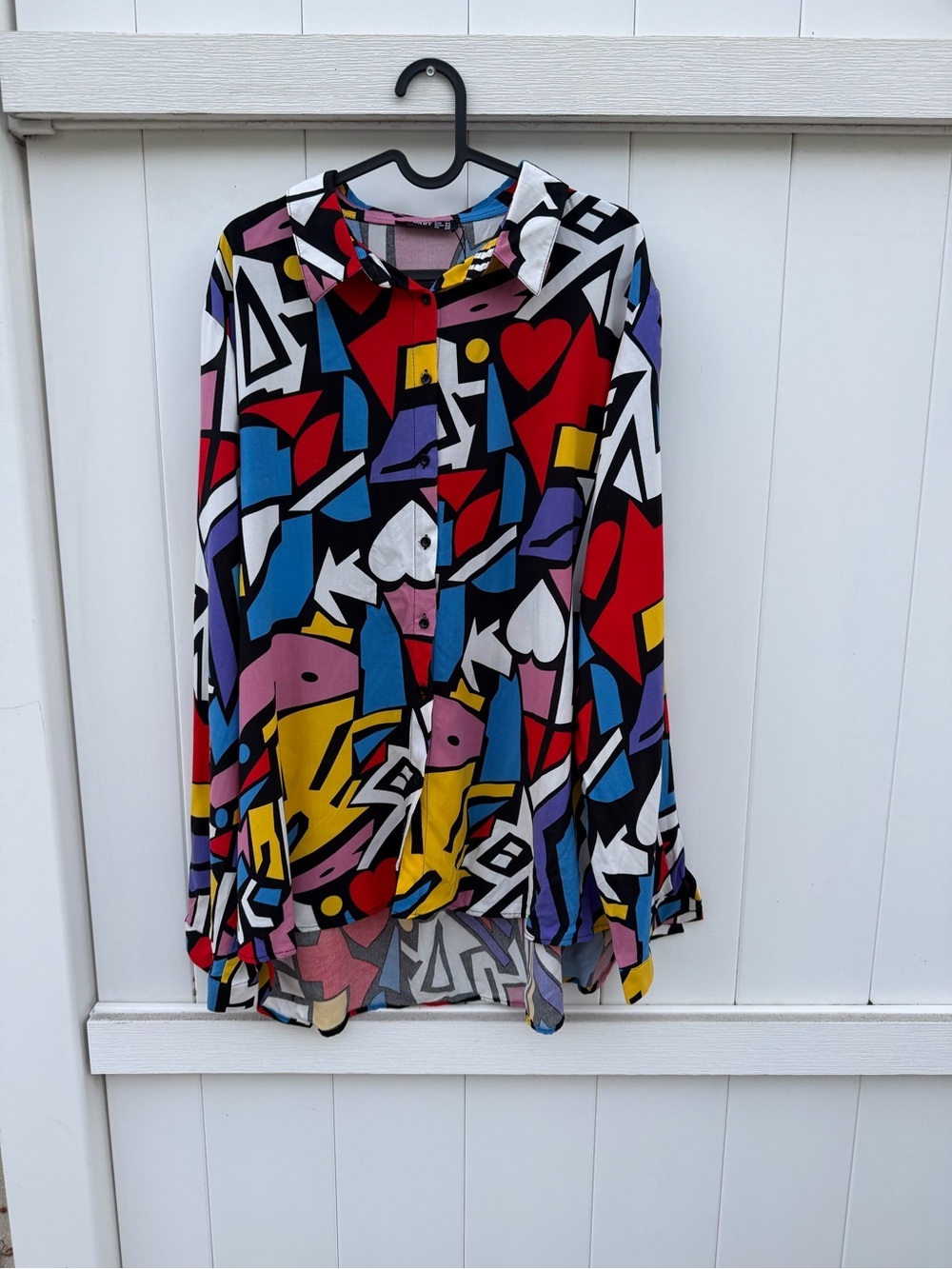 Big Darr Women’s Size 26 Multicolor Abstract Geo Heart Print Button Up Blouse